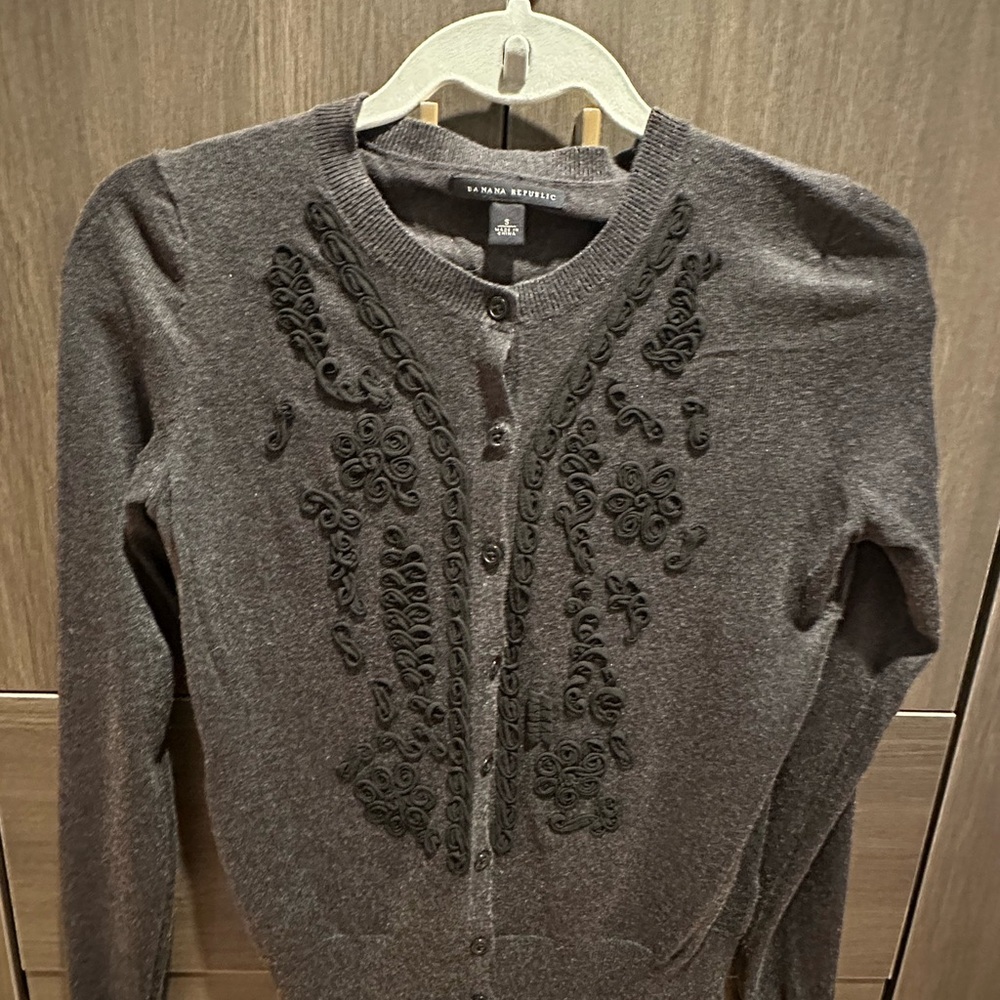 Banana Republic Dark Gray Embroidered Cardigan